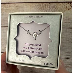 Sterling Silver Palm Tree Necklace NWT - 16" Chain - Gifty!